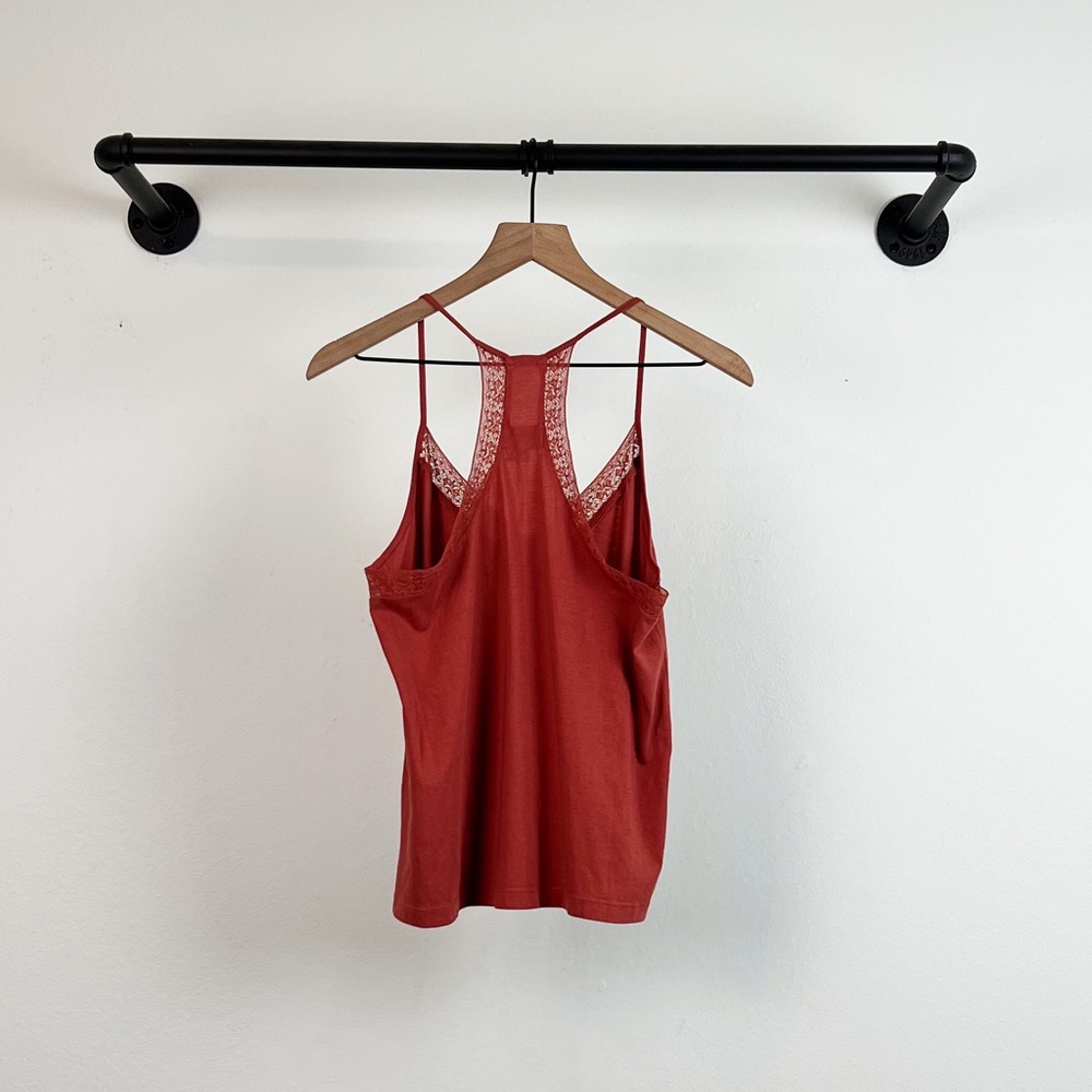 Lace-Trim Racerback Tank Top - Rust - Picture 6 of 7